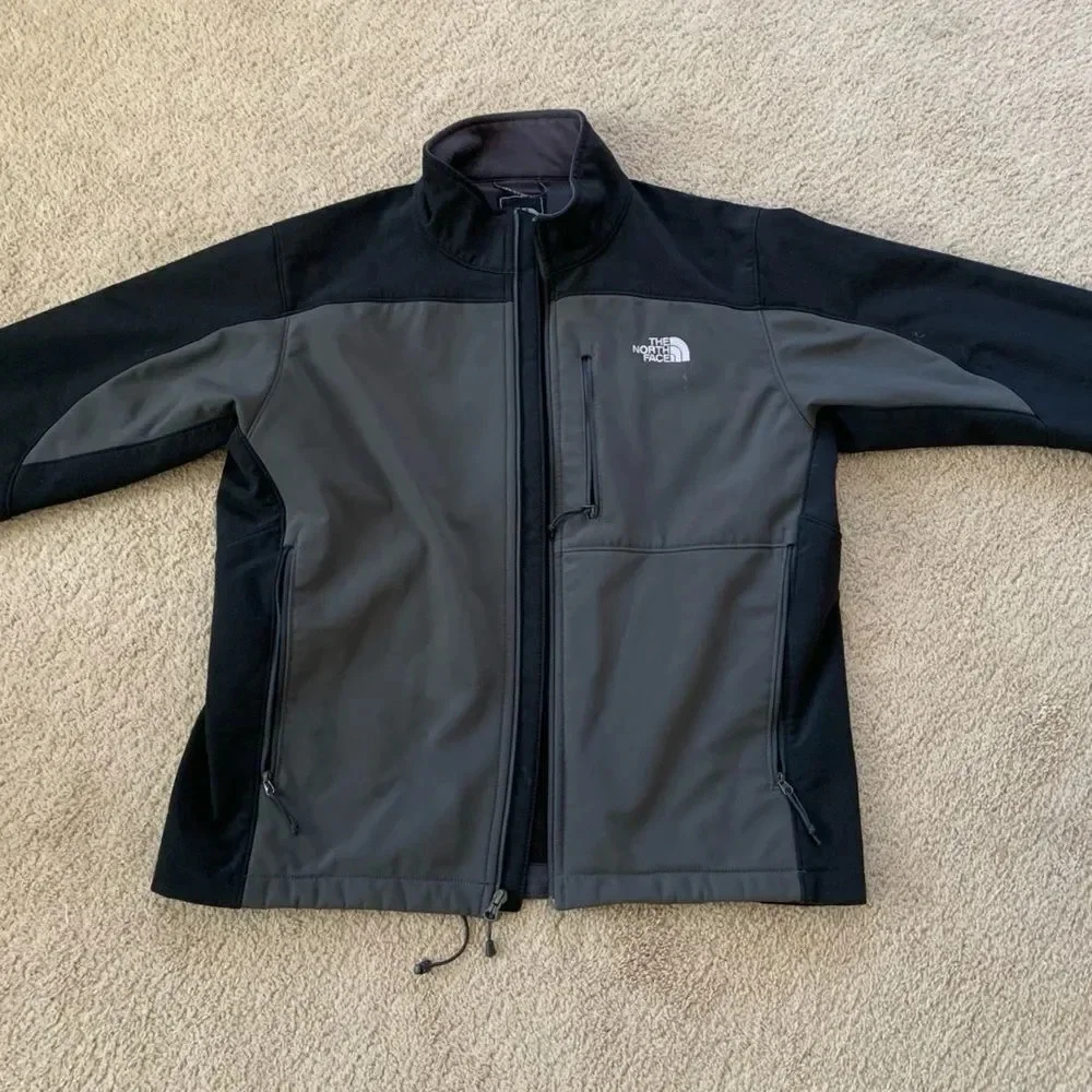 VTG North Face Jacket Mens Full Zip Fleece Jacket Shell Jacket Black Gray M L